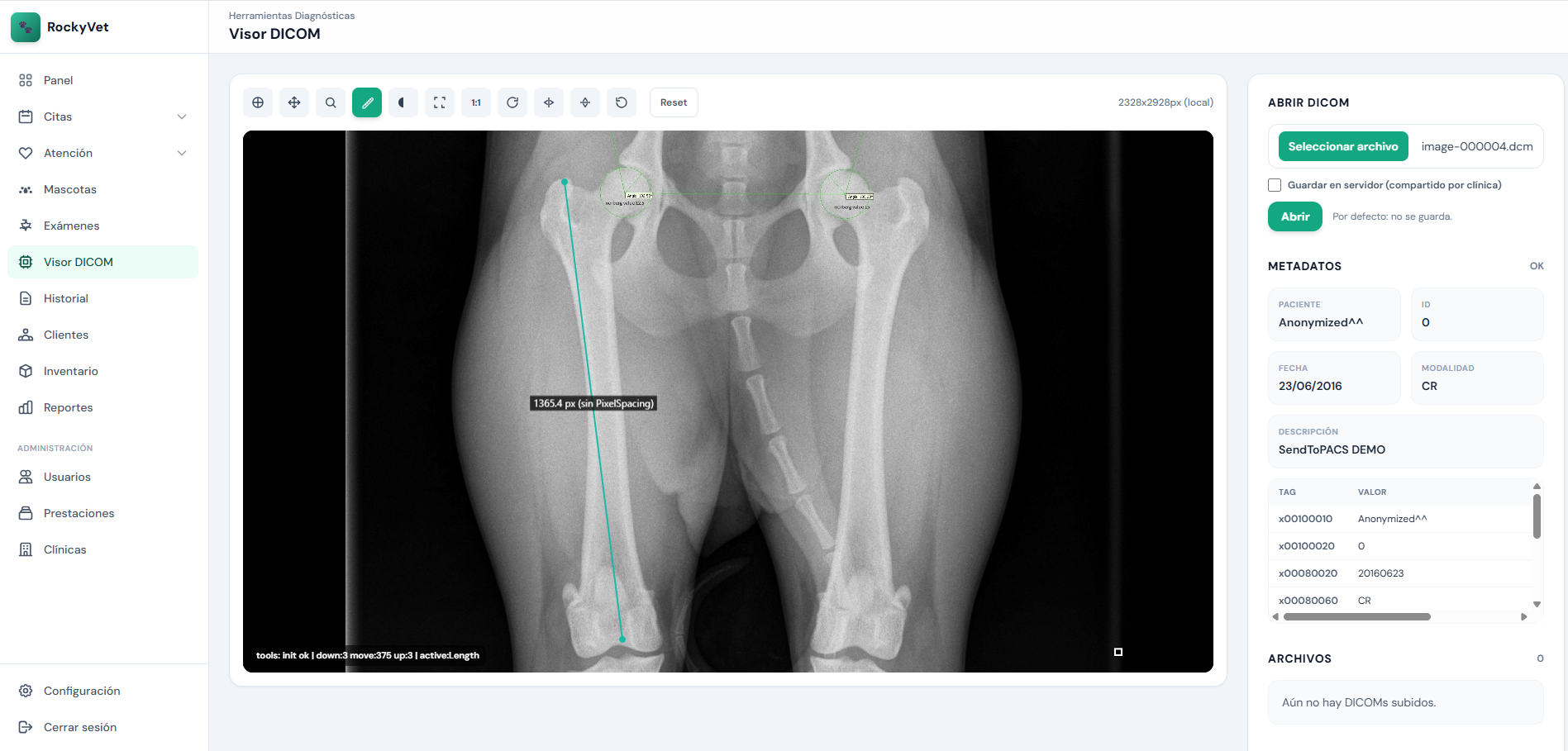 Visor DICOM RockyVet — interfaz modo claro